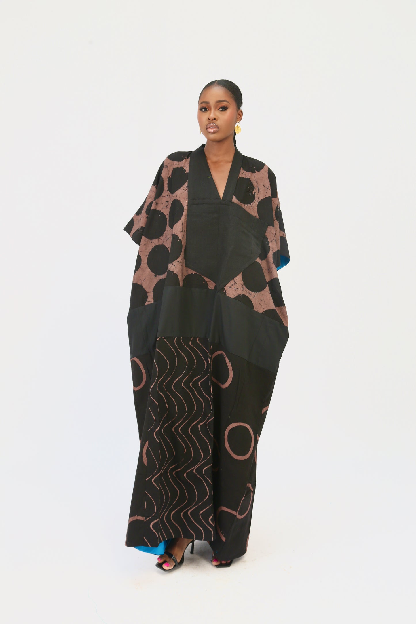 BROWN AND BLACK POLKA DOT AGBADA