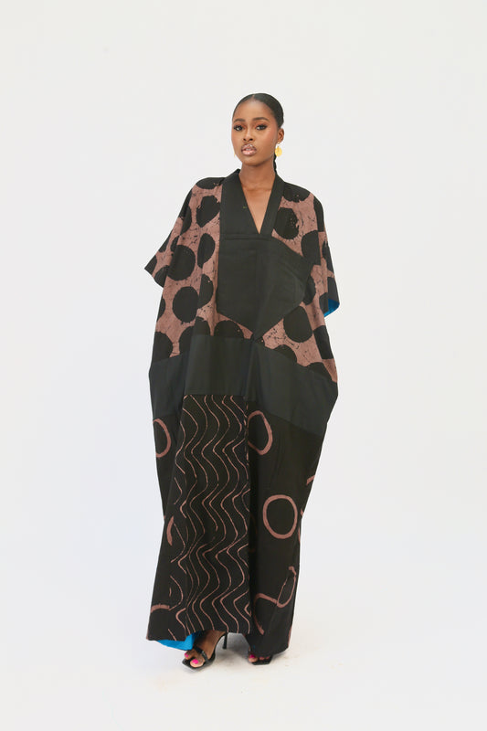 BROWN AND BLACK POLKA DOT AGBADA