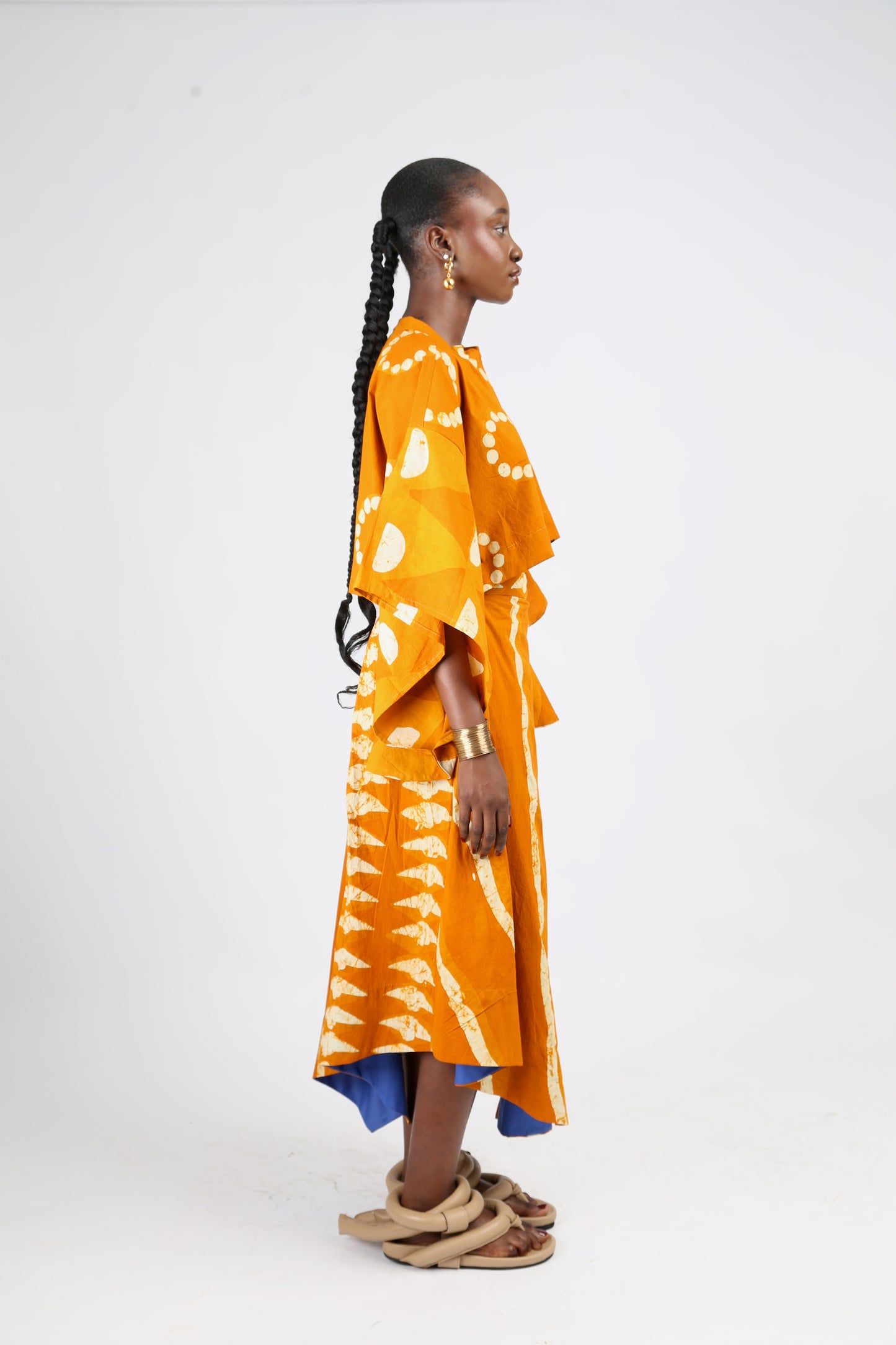 WHITE AND GOLDEN YELLOW MULTIPRINT MIDI IRO SKIRT