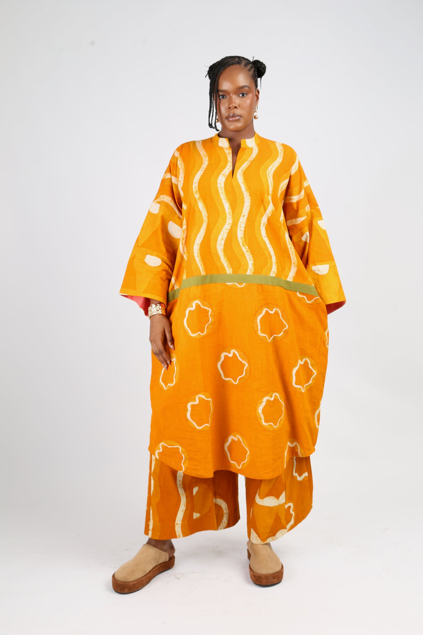 WHITE AND GOLDEN YELLOW MULTIPRINT STRIP CULOTTES