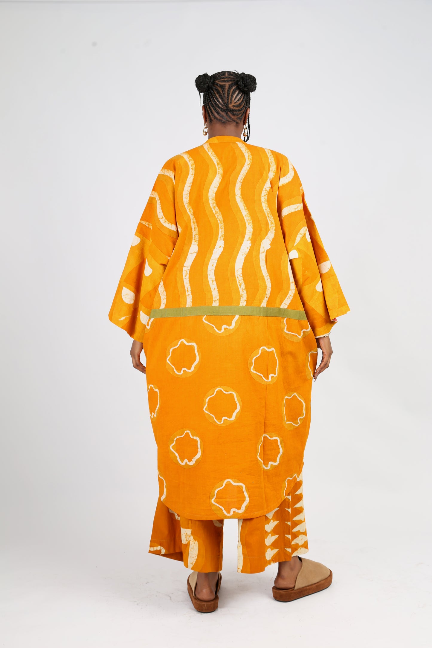 WHITE AND GOLDEN YELLOW MULTIPRINT STRIP CULOTTES