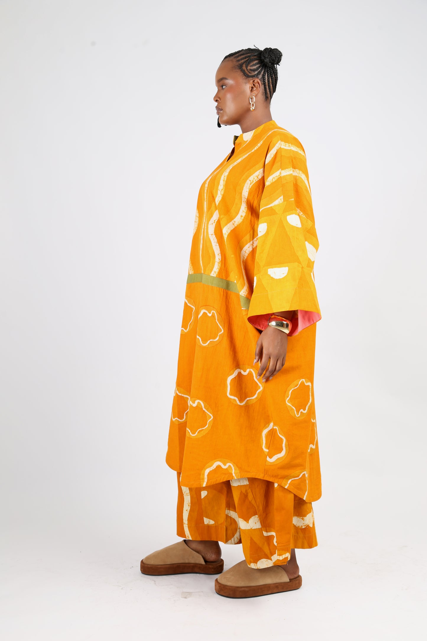 WHITE AND GOLDEN YELLOW MULTIPRINT STRIP CULOTTES