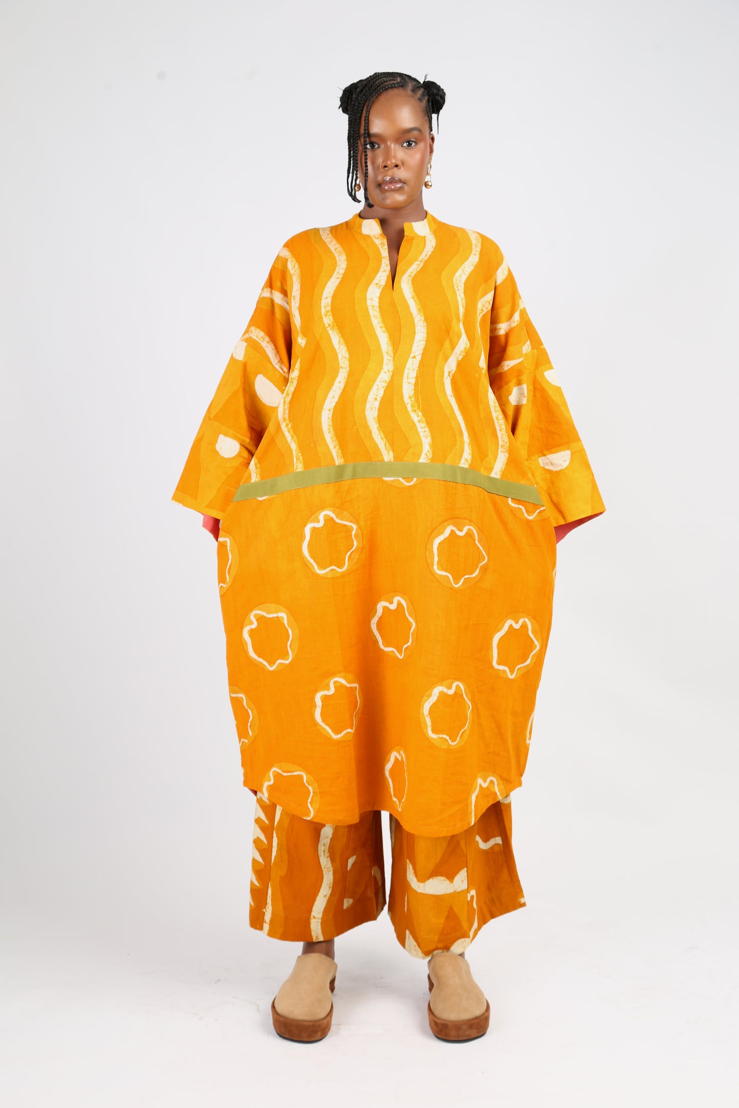 WHITE AND GOLDEN YELLOW MULTIPRINT STRIP CULOTTES