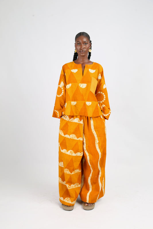 WHITE AND GOLDEN YELLOW MULTIPTINT BUBA CULOTTES