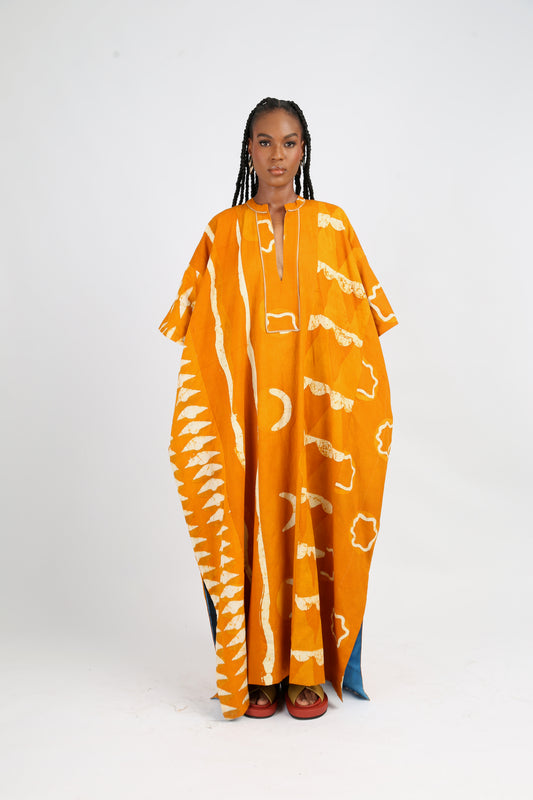 WHITE AND GOLDEN YELLOW MULTIPRINT JALABIYA
