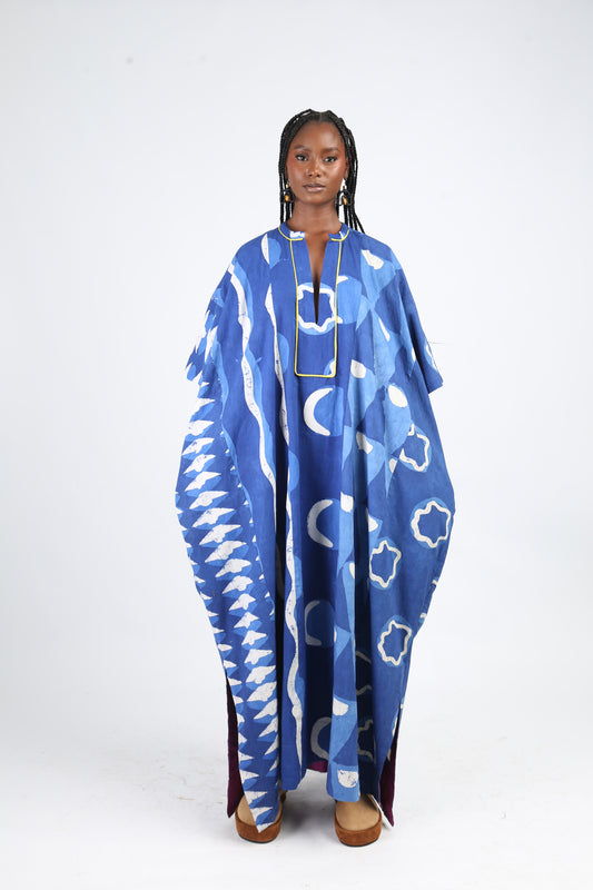 WHITE AND BLUE MULTIPRINT JALABIYA