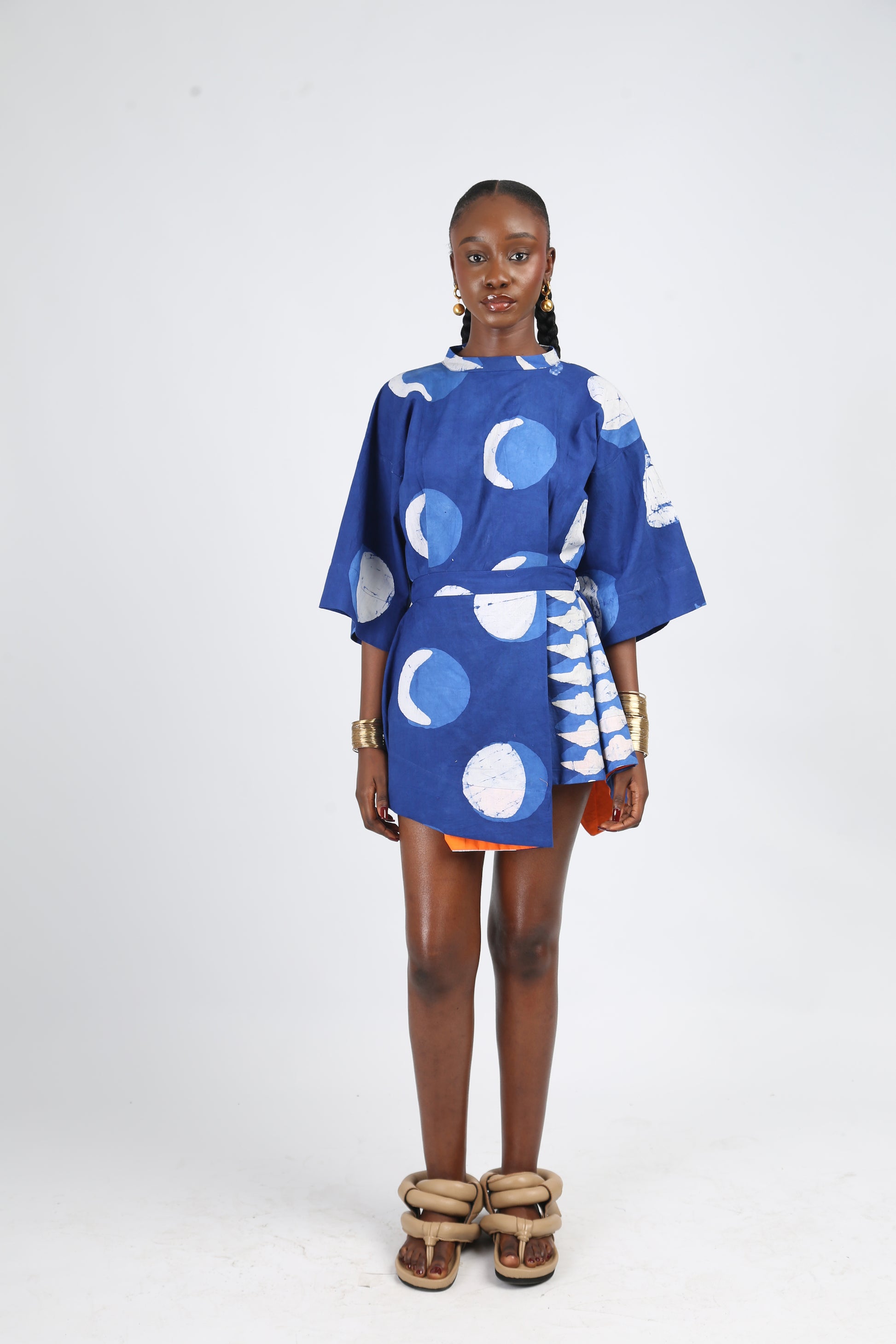White AND BLUE MULTIPRINT MINI IRO DRESS