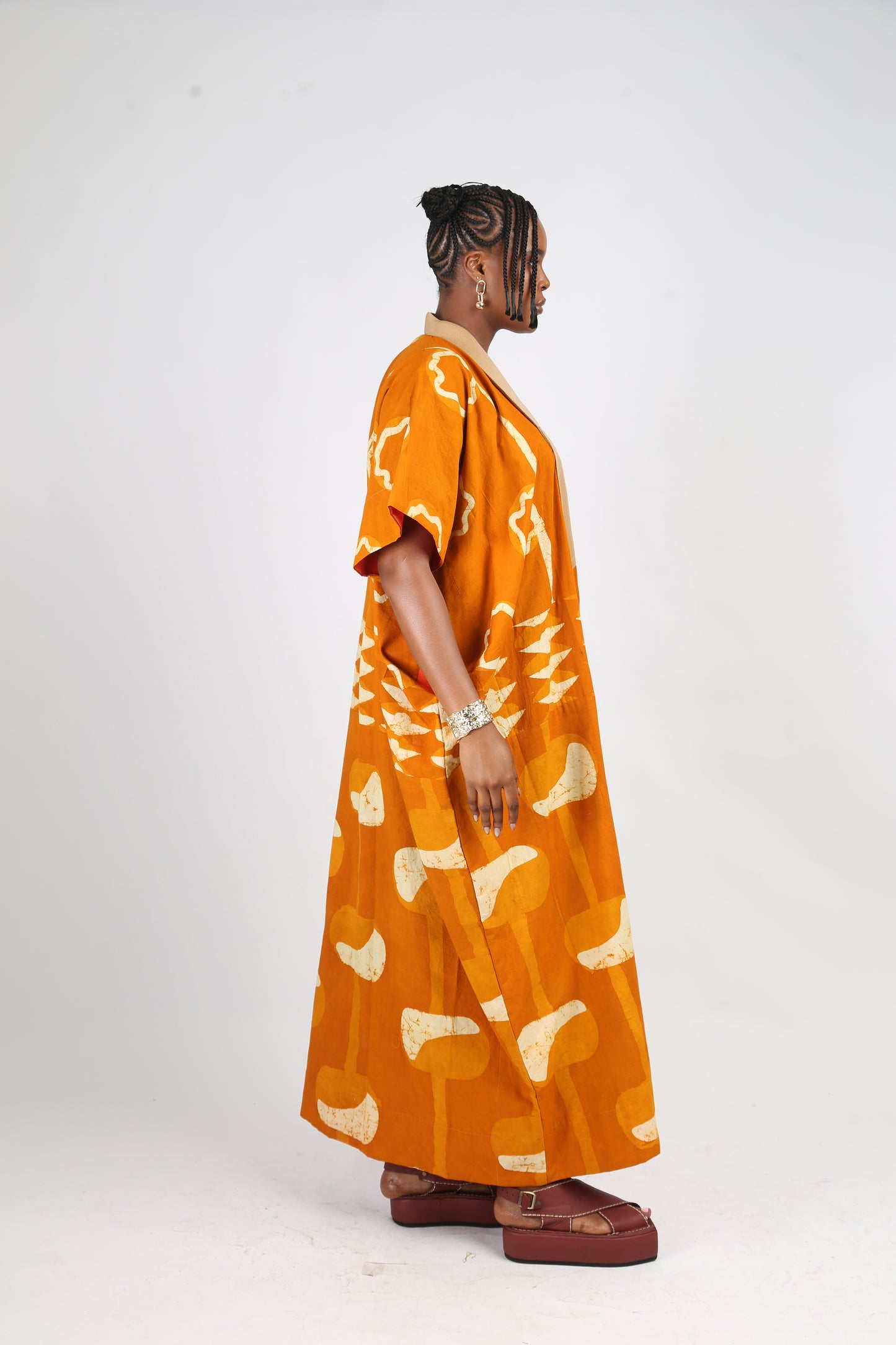 WHITE AND GOLDEN YELLOW MULTIPRINT AGBADA WITH ECRU ASO OKE