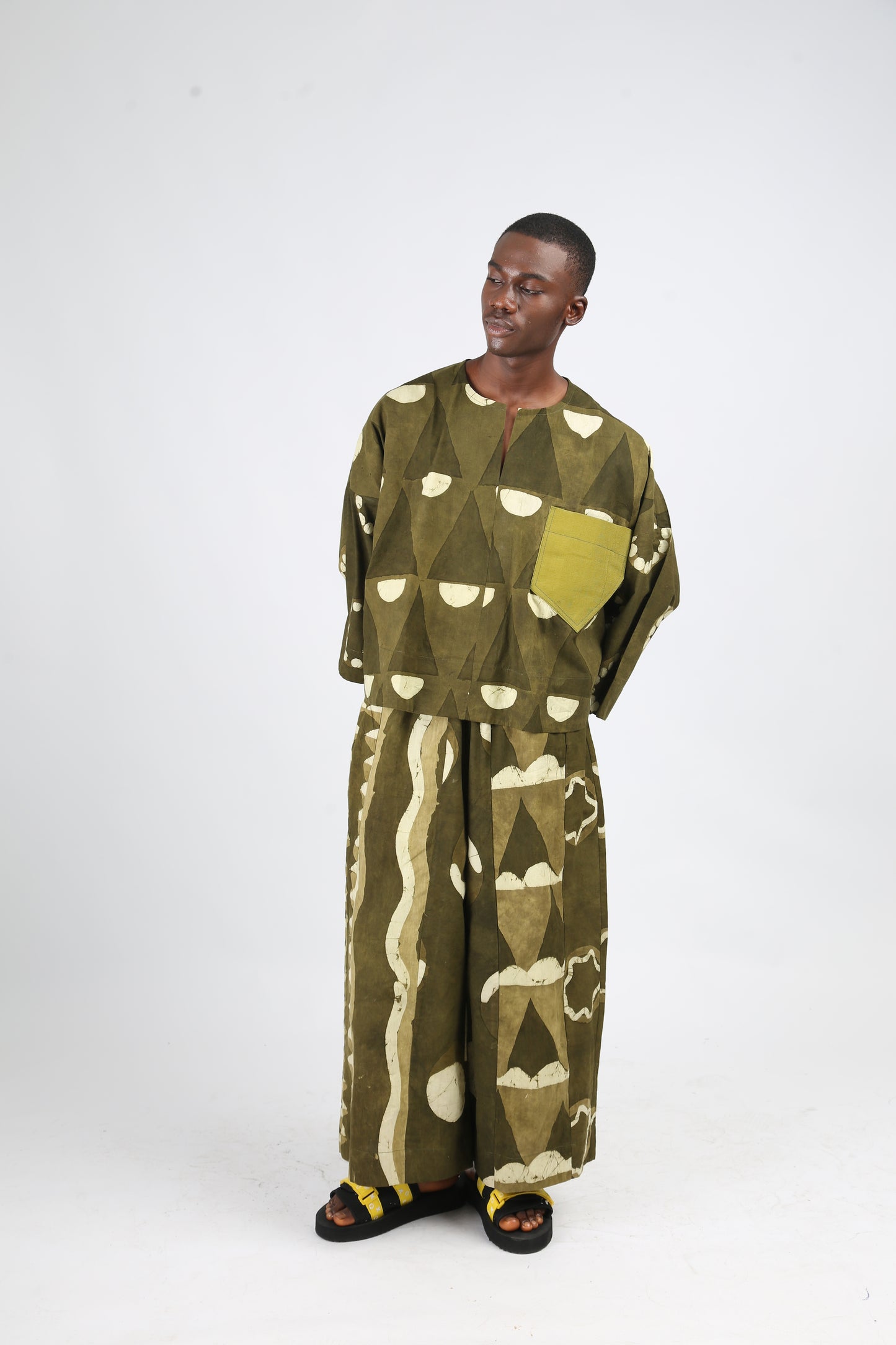 WHITE AND KHAKI MULTIPRINT STRIP CULOTTES