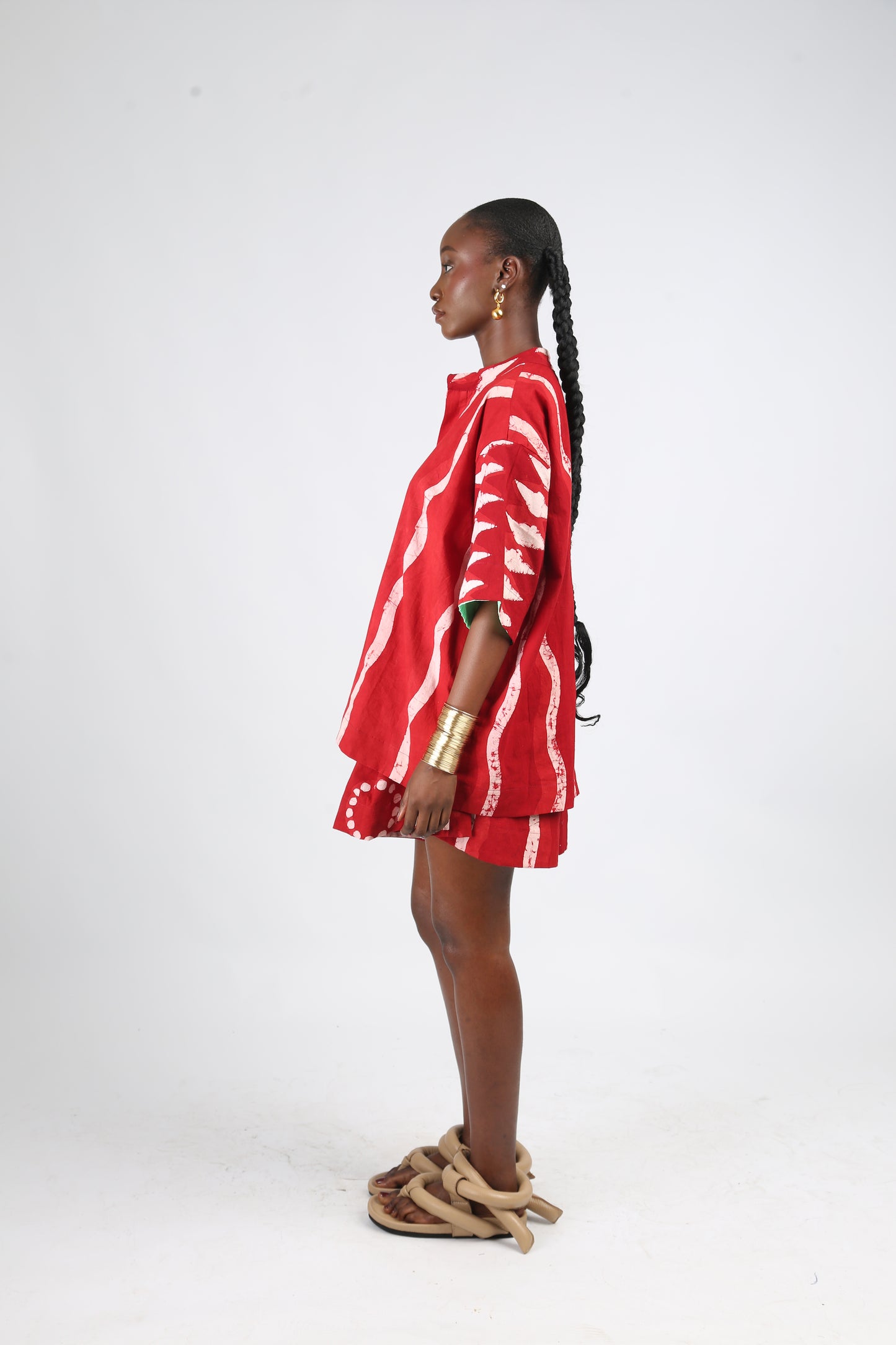WHITE AND RED MULTIPRINT WIDE LEG SHORTS