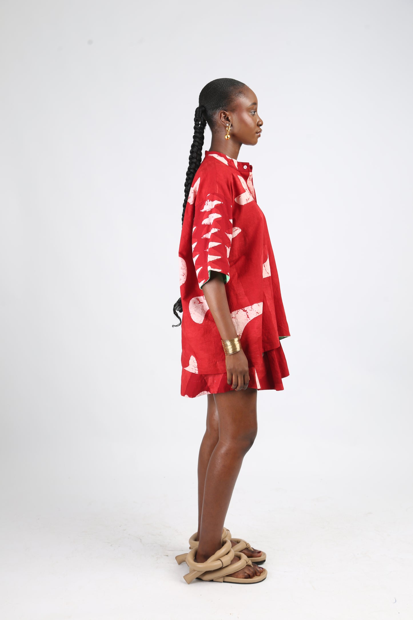 WHITE AND RED MULTIPRINT WIDE LEG SHORTS