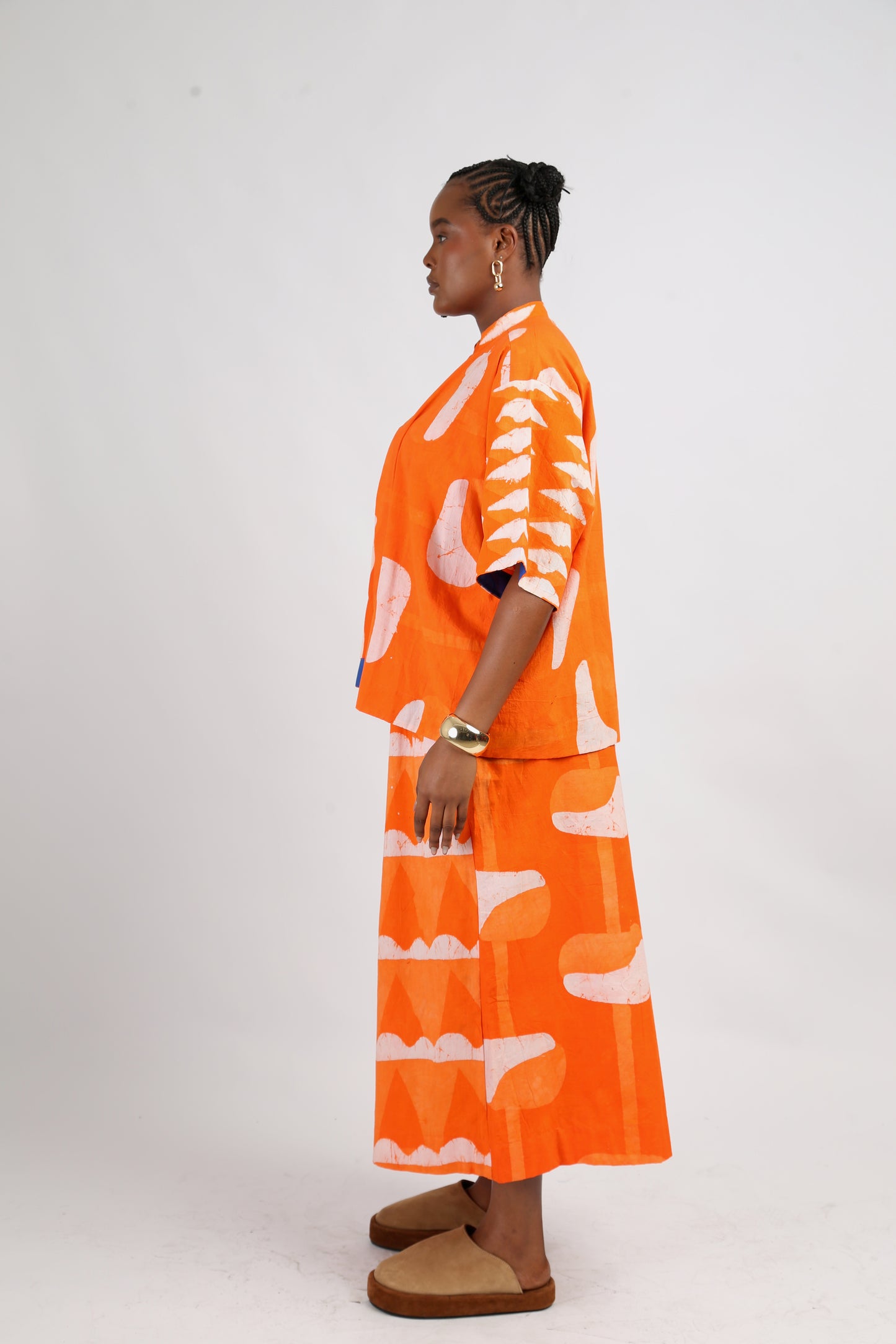 WHITE AND TANGERINE MULTIPRINT SHIRT