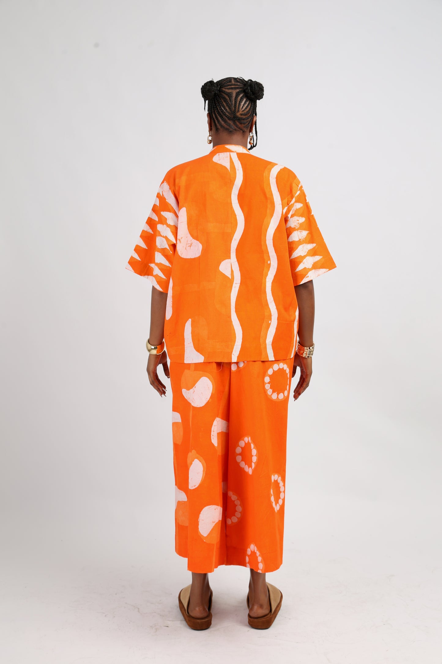 WHITE AND TANGERINE MULTIPRINT SHIRT