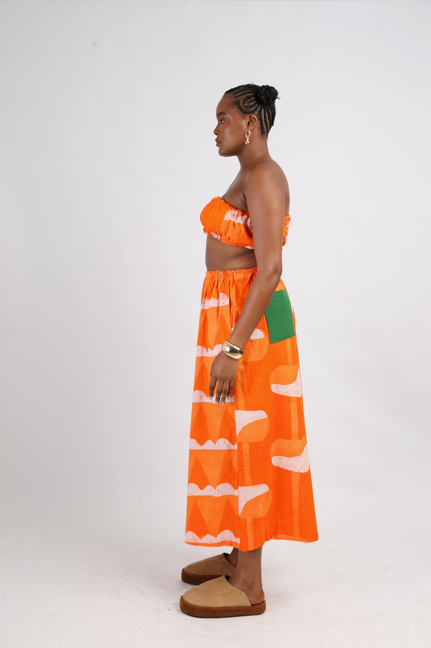 WHITE AND TANGERINE MULTIPRINT BANDEAU TOP