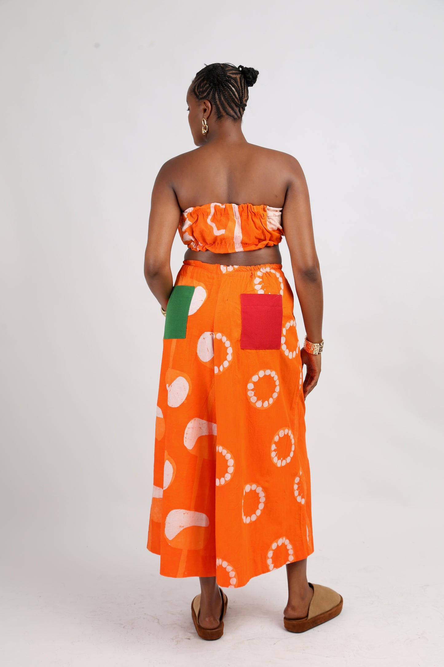 WHITE AND TANGERINE MULTIPRINT BANDEAU TOP