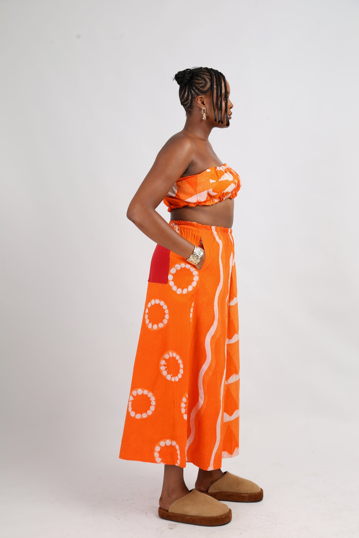 WHITE AND TANGERINE MULTIPRINT BANDEAU TOP