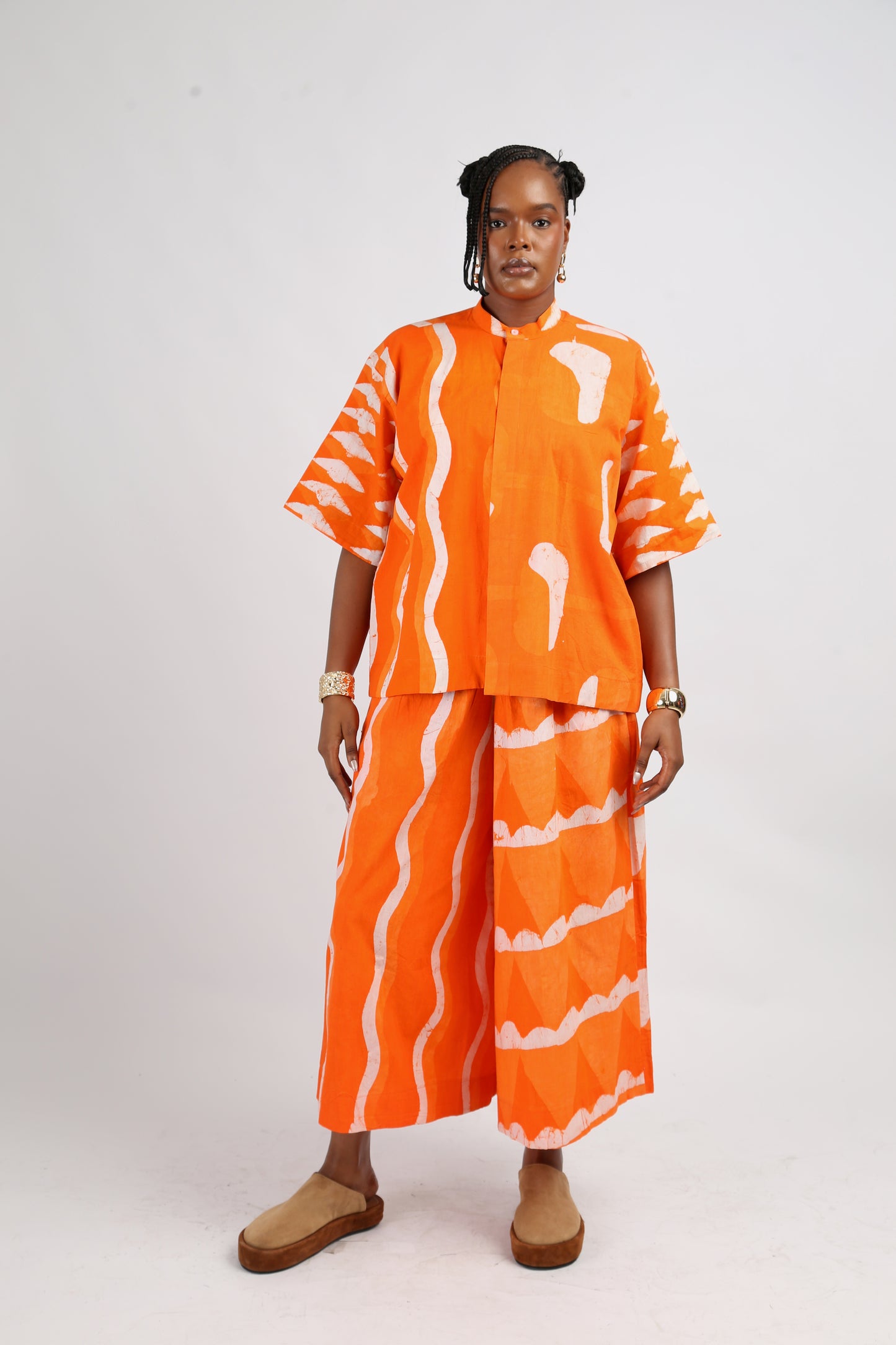 WHITE AND TANGERINE MULTIPRINT SHIRT