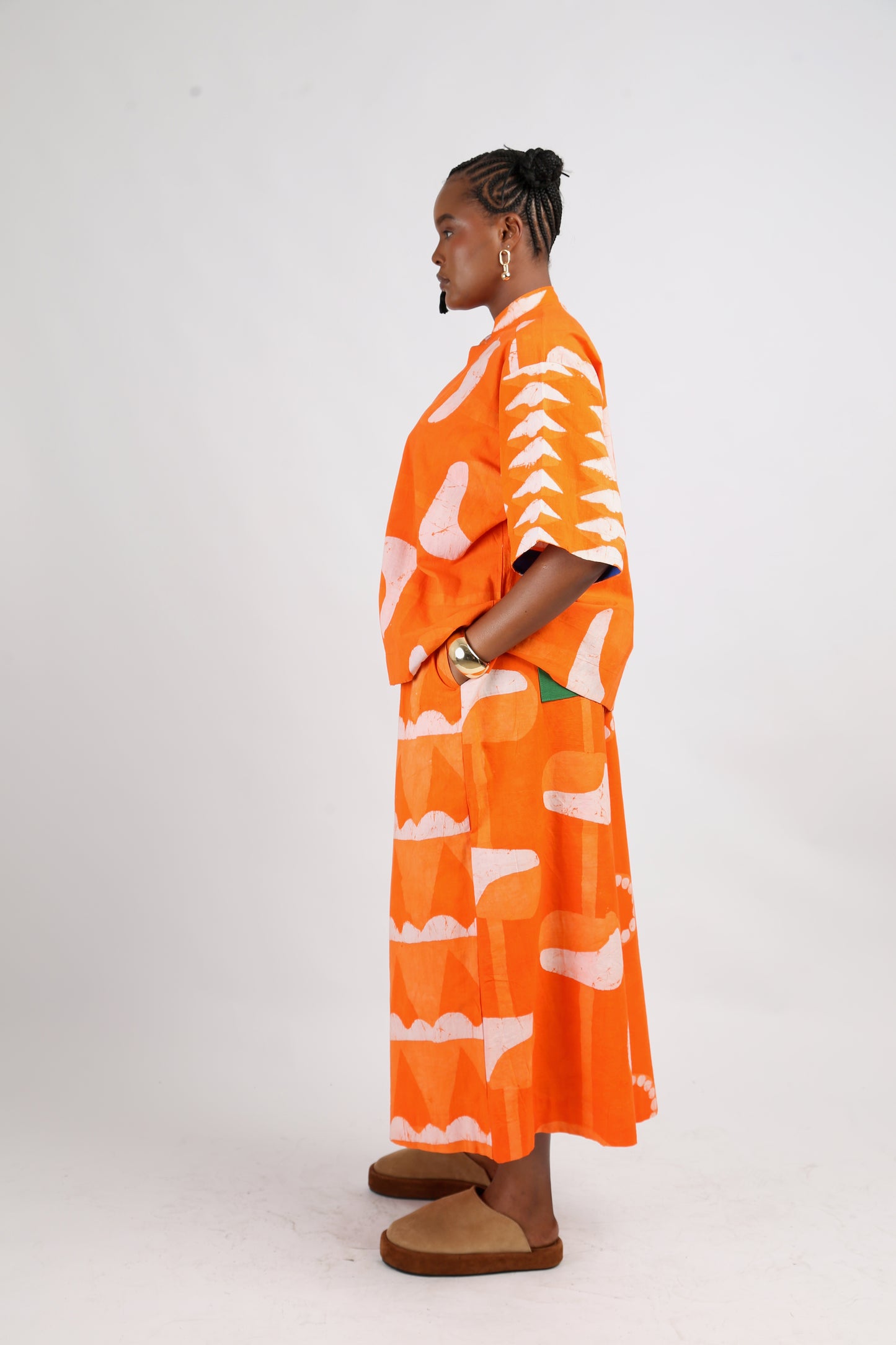 WHITE AND TANGERINE MULTIPRINT SHIRT