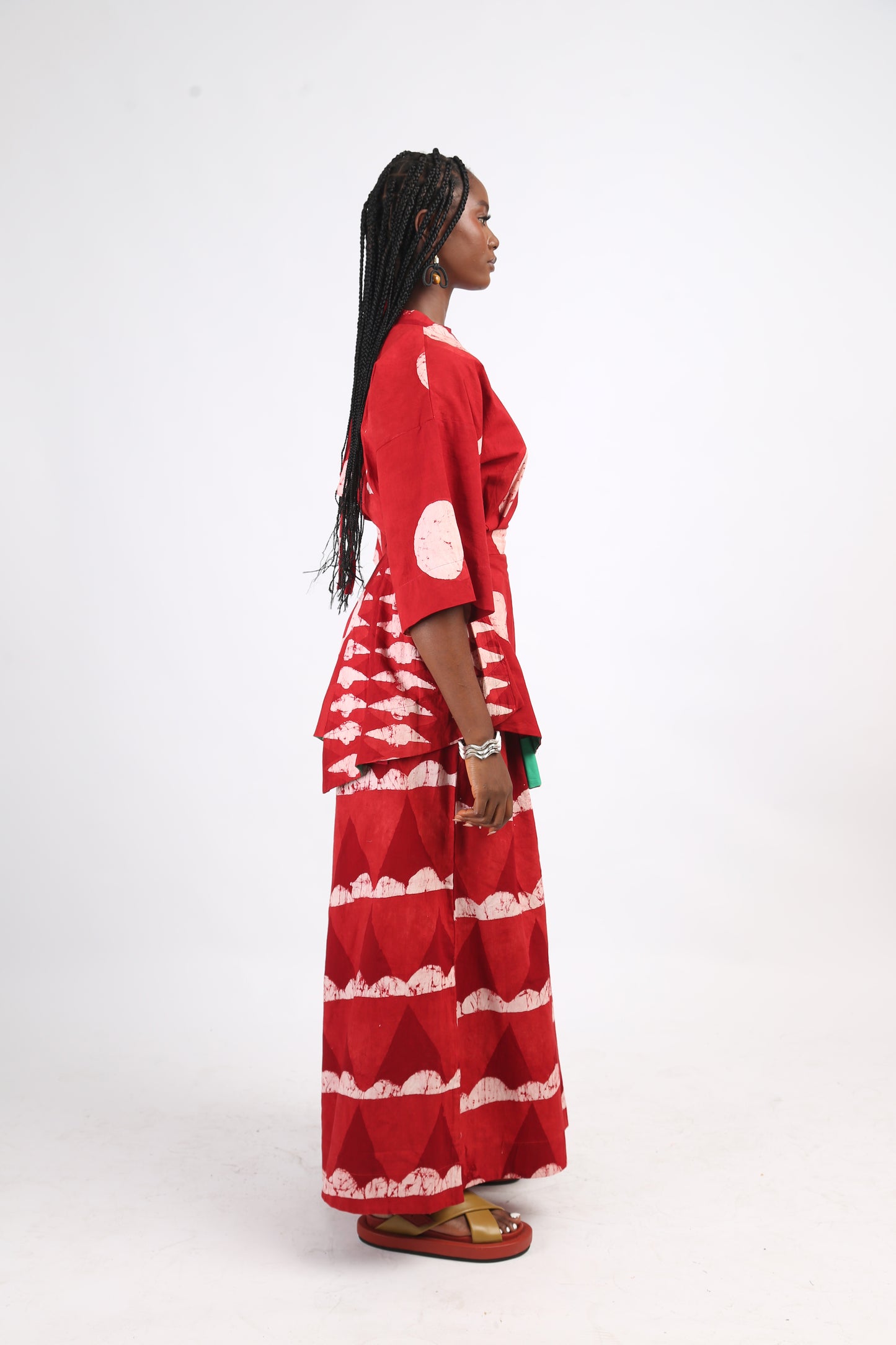 WHITE AND RED WIDE LEG PANTS
