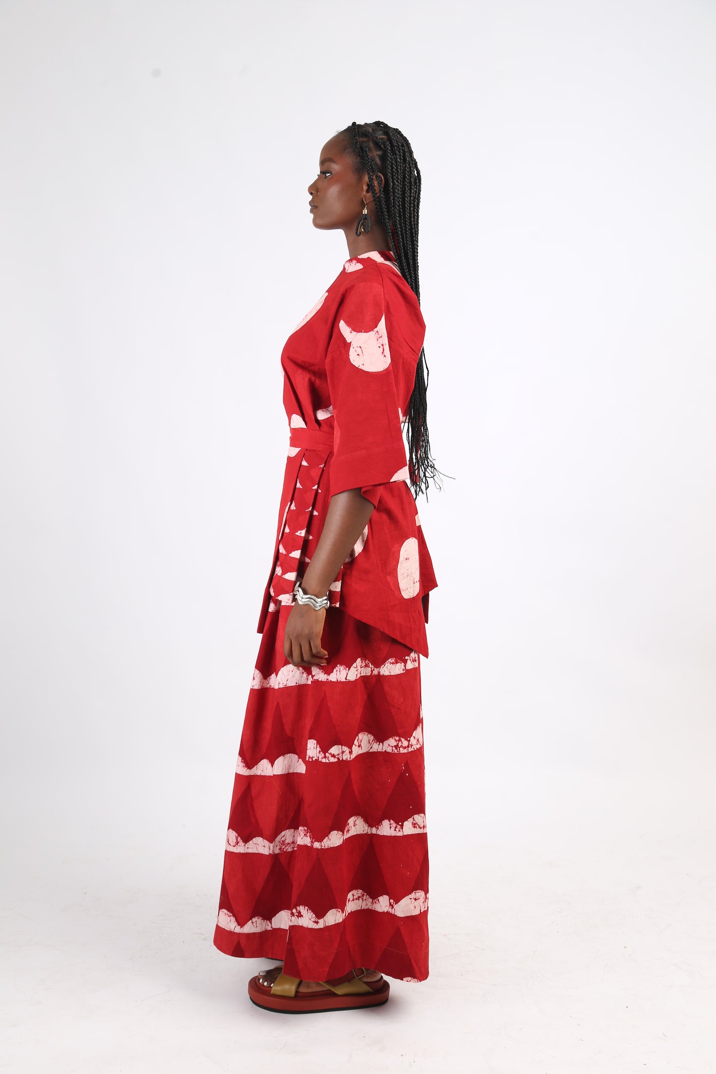 WHITE AND RED WIDE LEG PANTS