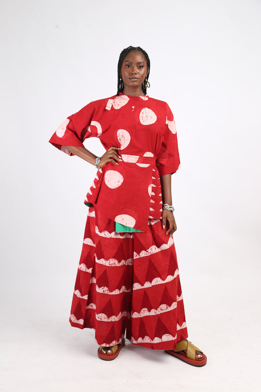 WHITE AND RED WIDE LEG PANTS