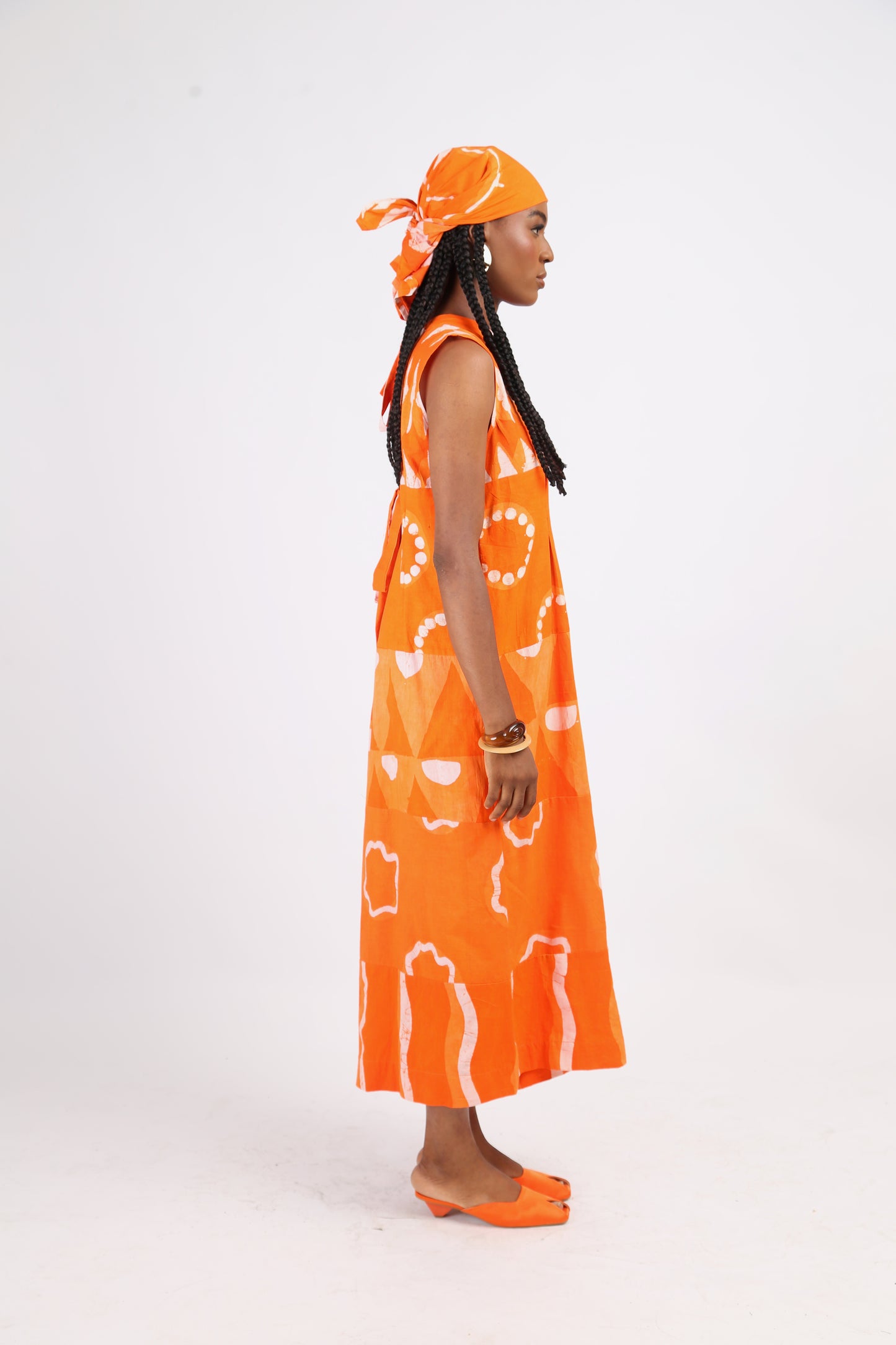 WHITE AND TANGERINE MULTIPRINT MIDI JUMPSUIT