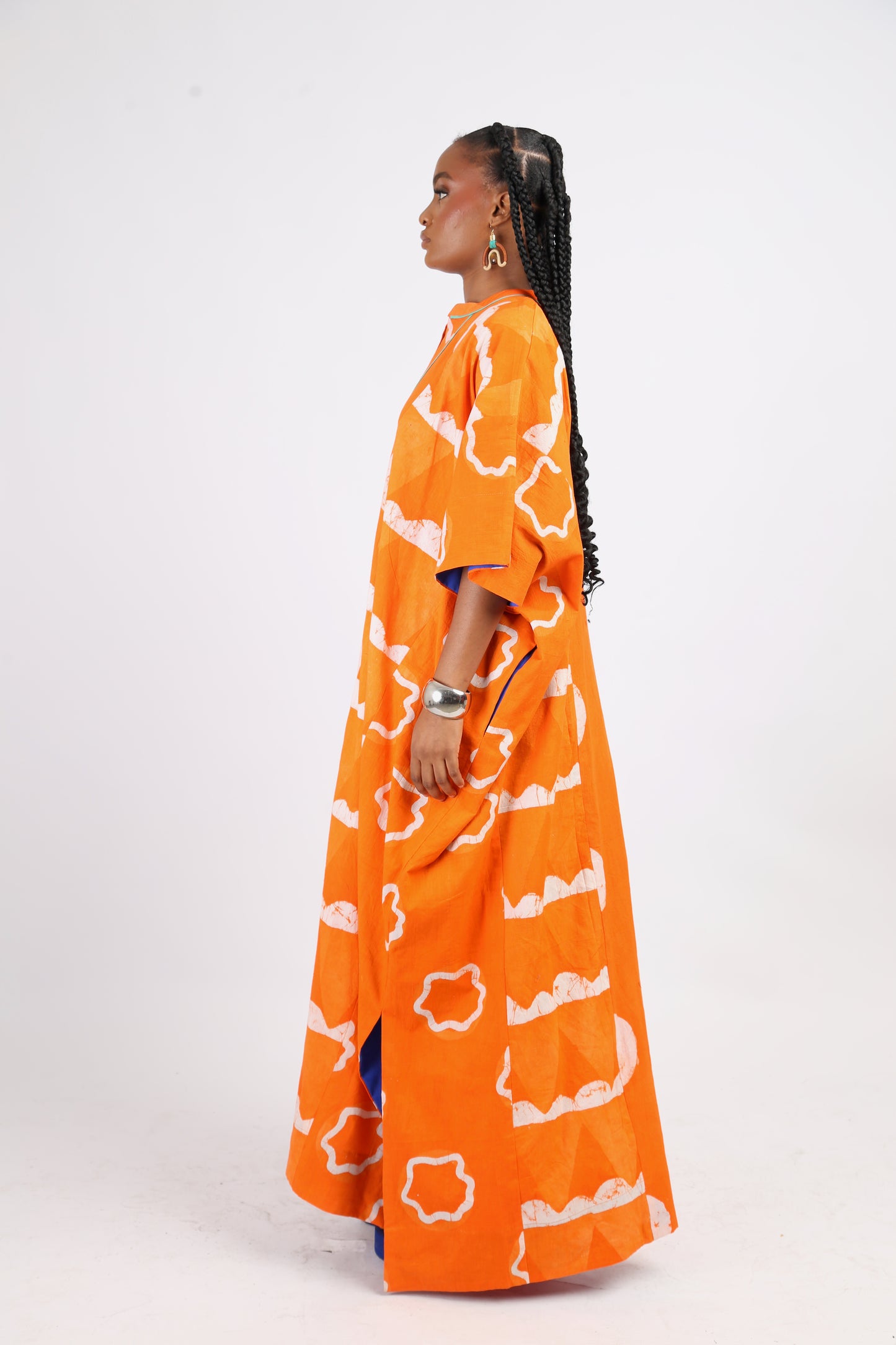 WHITE AND TANGERINE MULTIPRINT JALABIYA