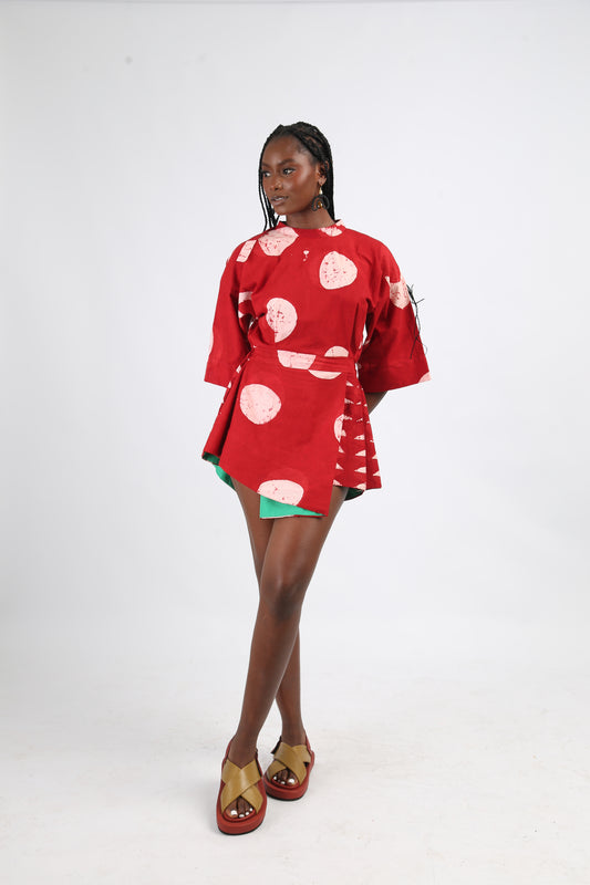 WHITE AND RED MINI IRO DRESS