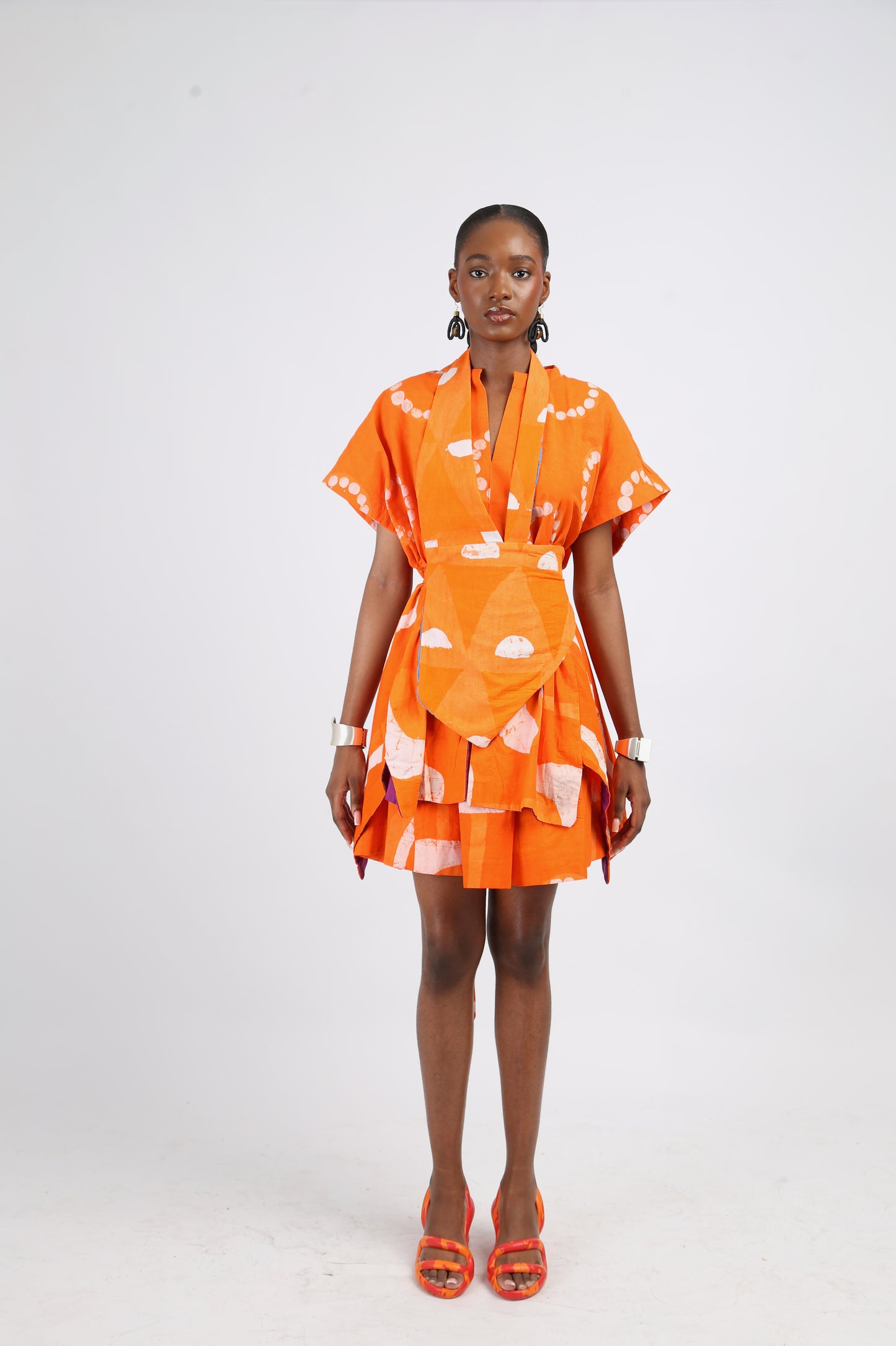 WHITE AND TANGERINE MULTIPRINT OSAKA TOP