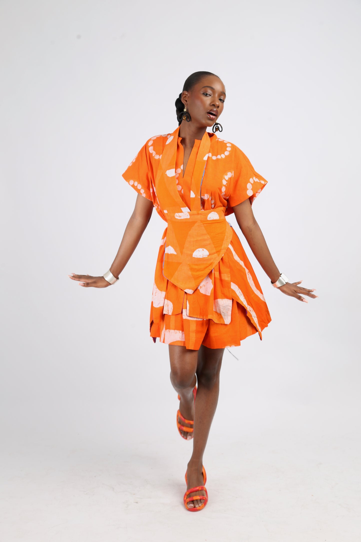 WHITE AND TANGERINE MULTIPRINT OSAKA TOP