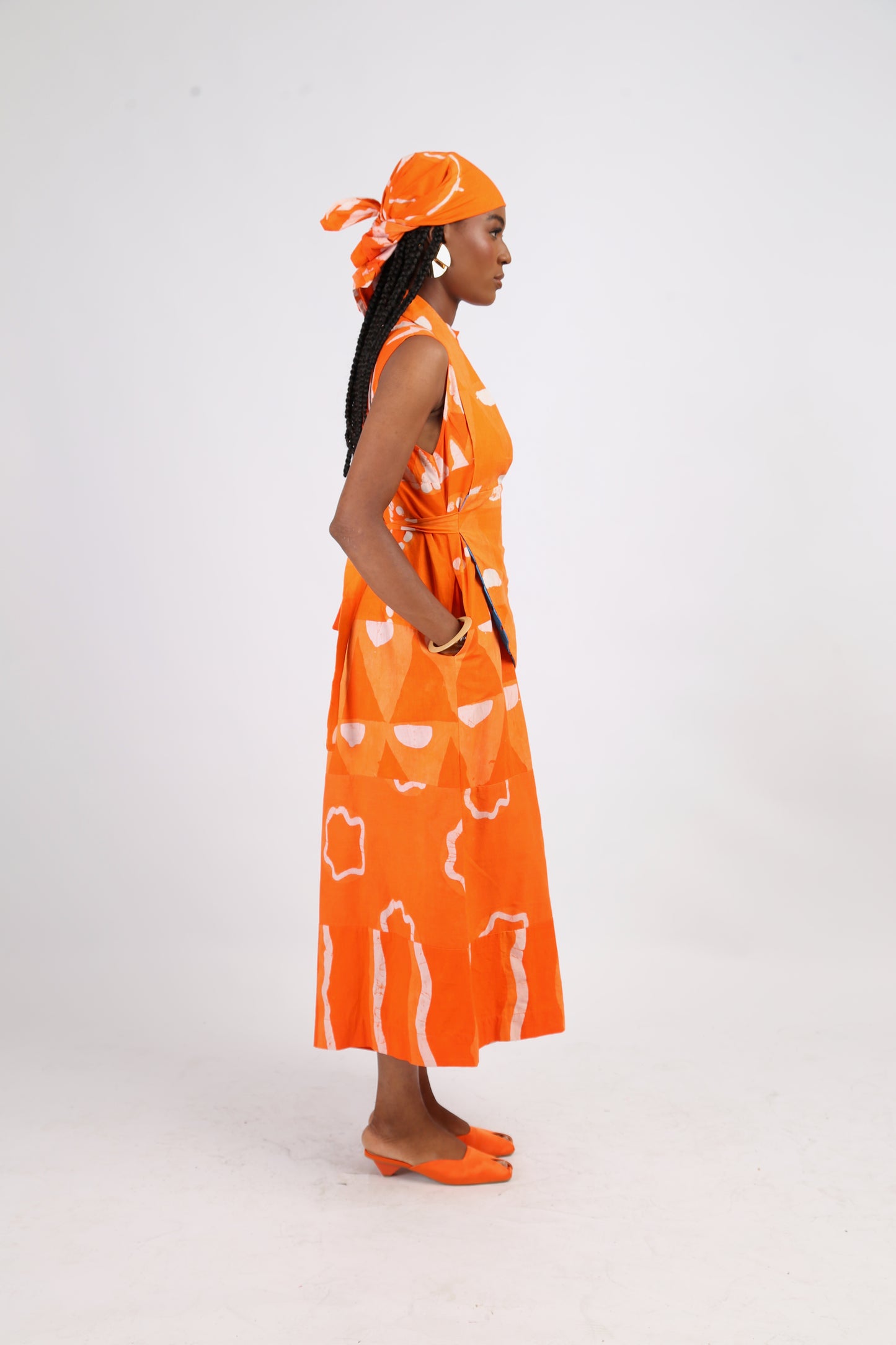 WHITE AND TANGERINE MULTIPRINT MIDI JUMPSUIT