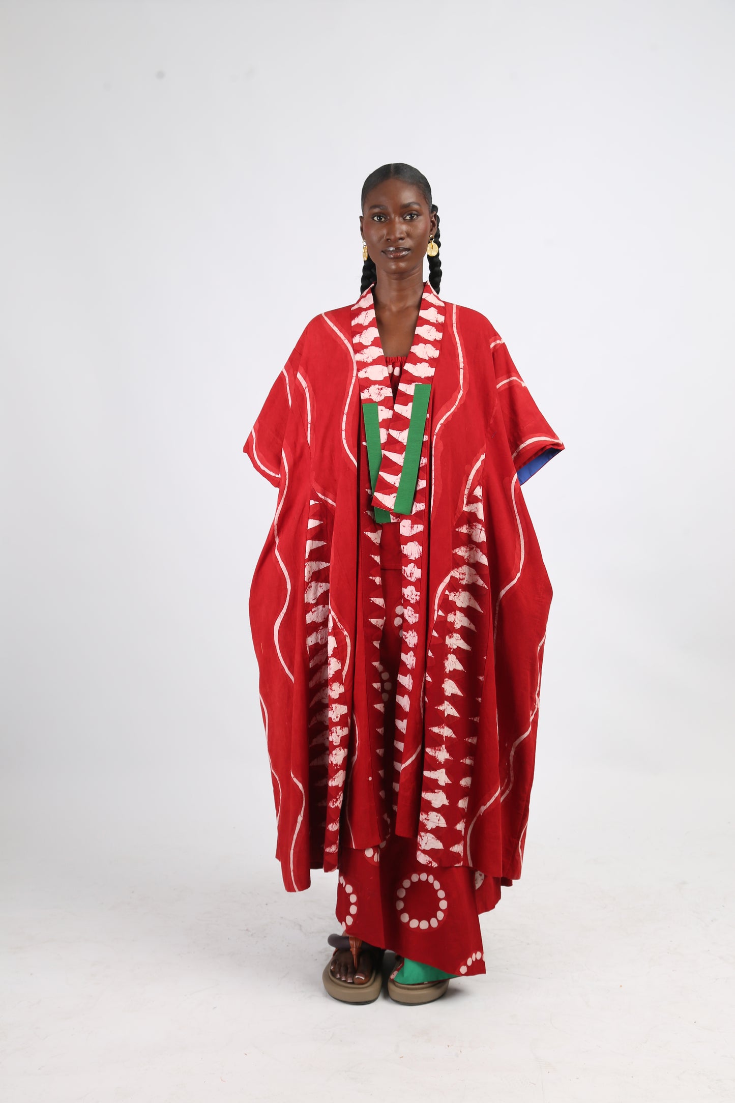WHITE AND RED MULTIPRINT BUBA KIMONO