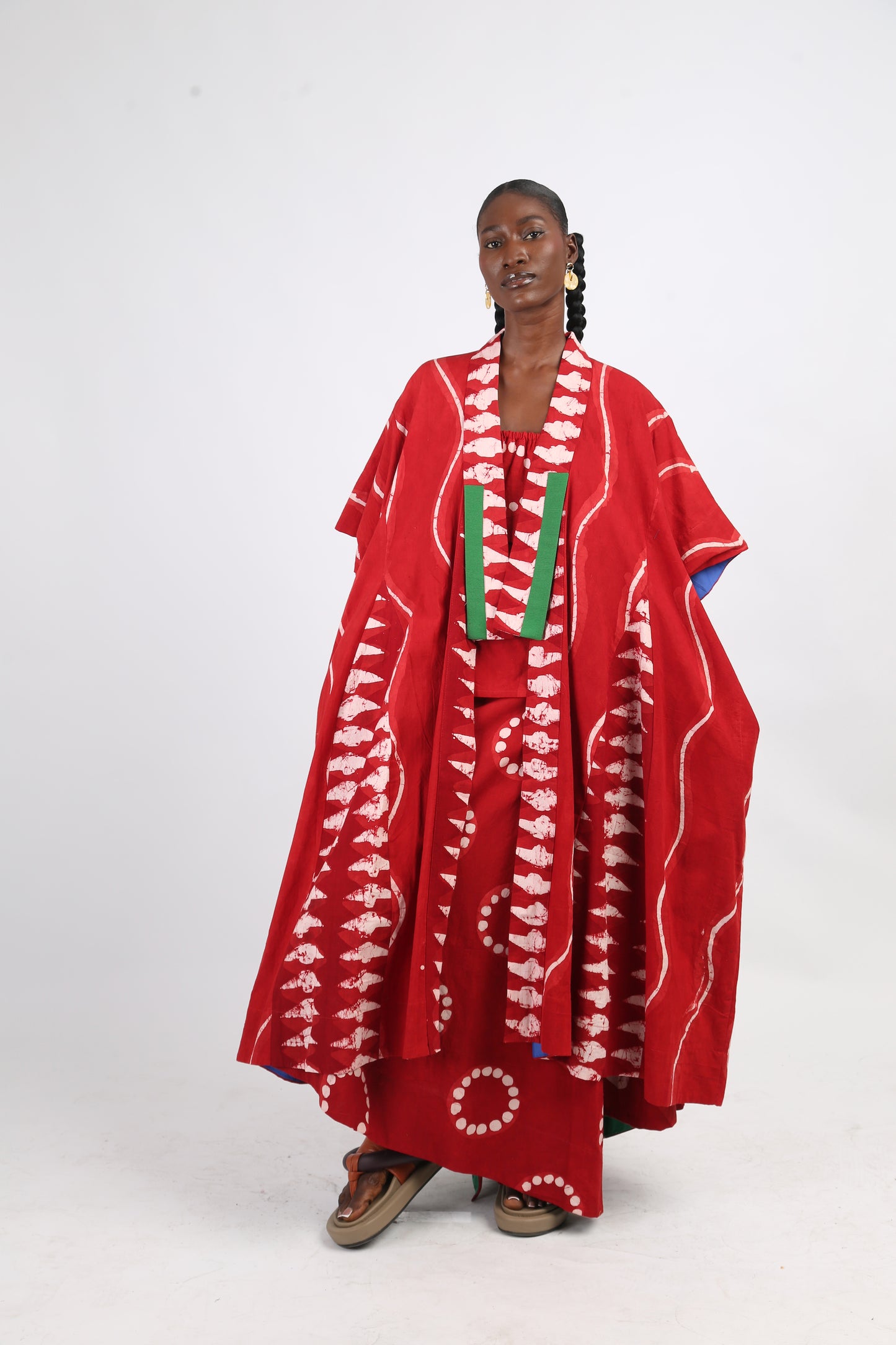 WHITE AND RED MULTIPRINT BUBA KIMONO
