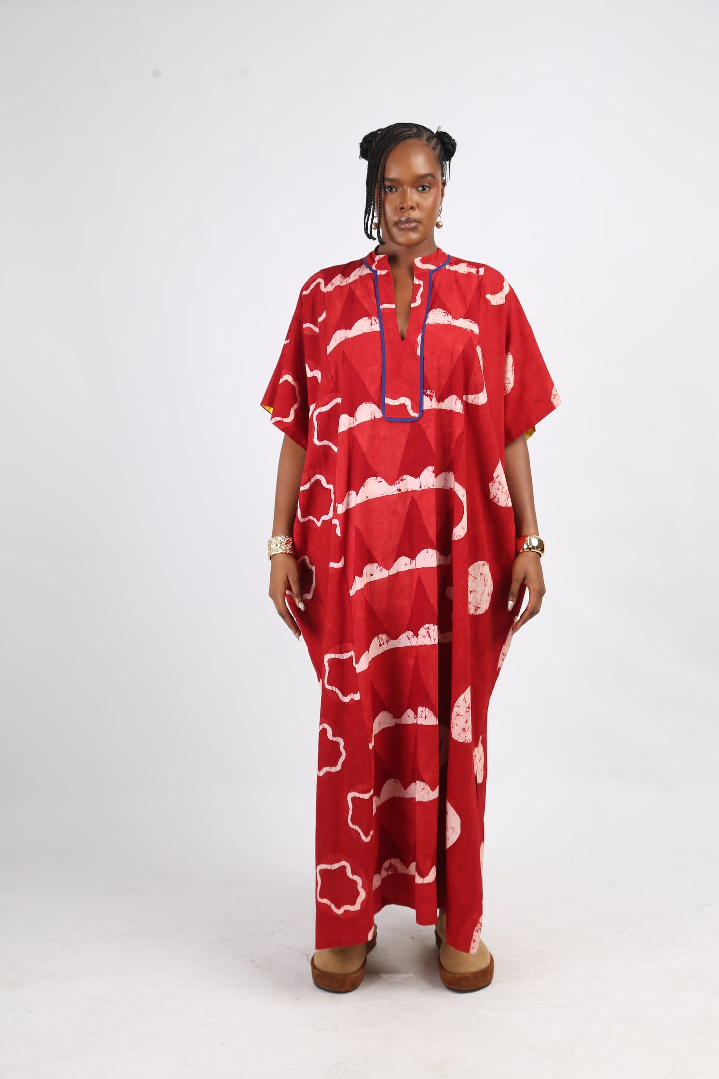 WHITE AND RED MULTIPRINT JALABIYA