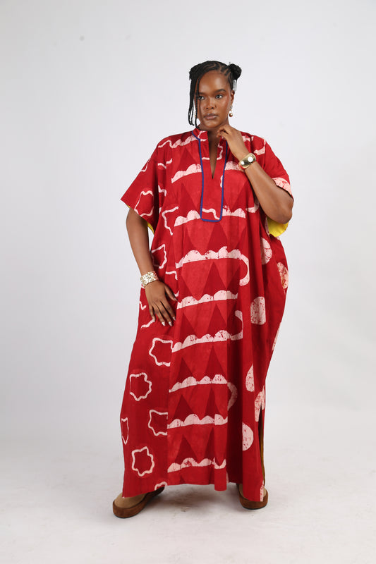 WHITE AND RED MULTIPRINT JALABIYA