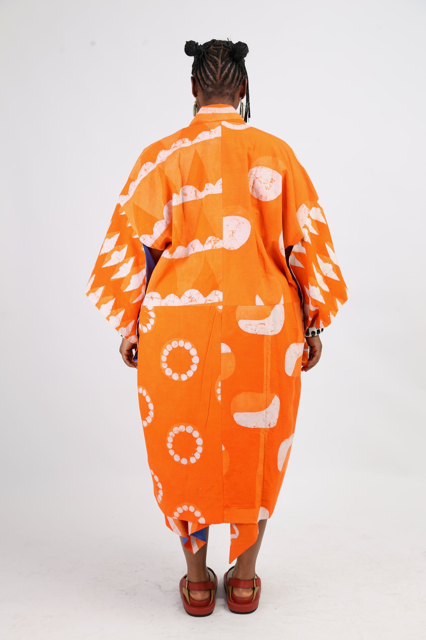WHITE AND TANGERINE MULTIPRINT CLASSIC KIMONO