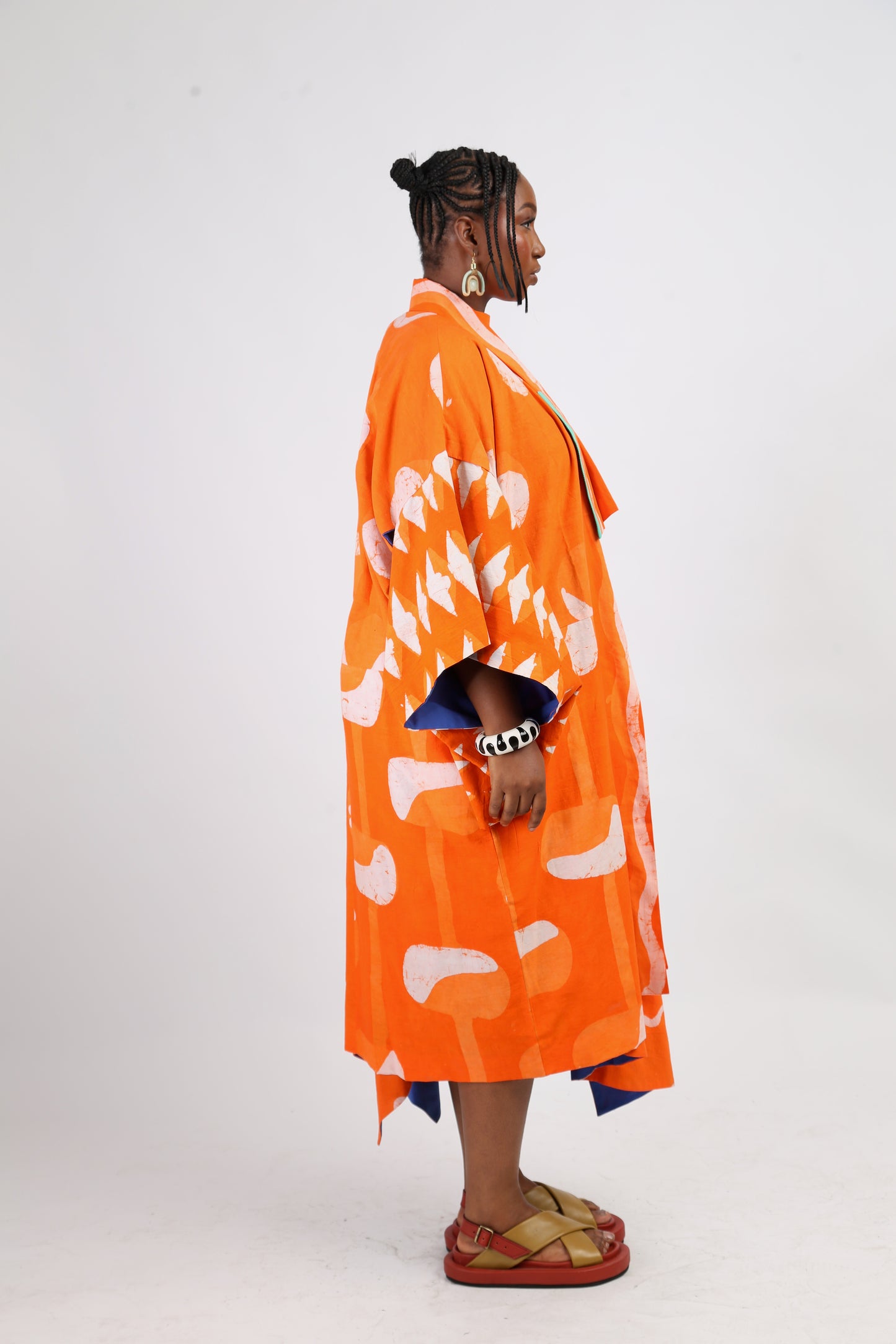 WHITE AND TANGERINE MULTIPRINT CLASSIC KIMONO