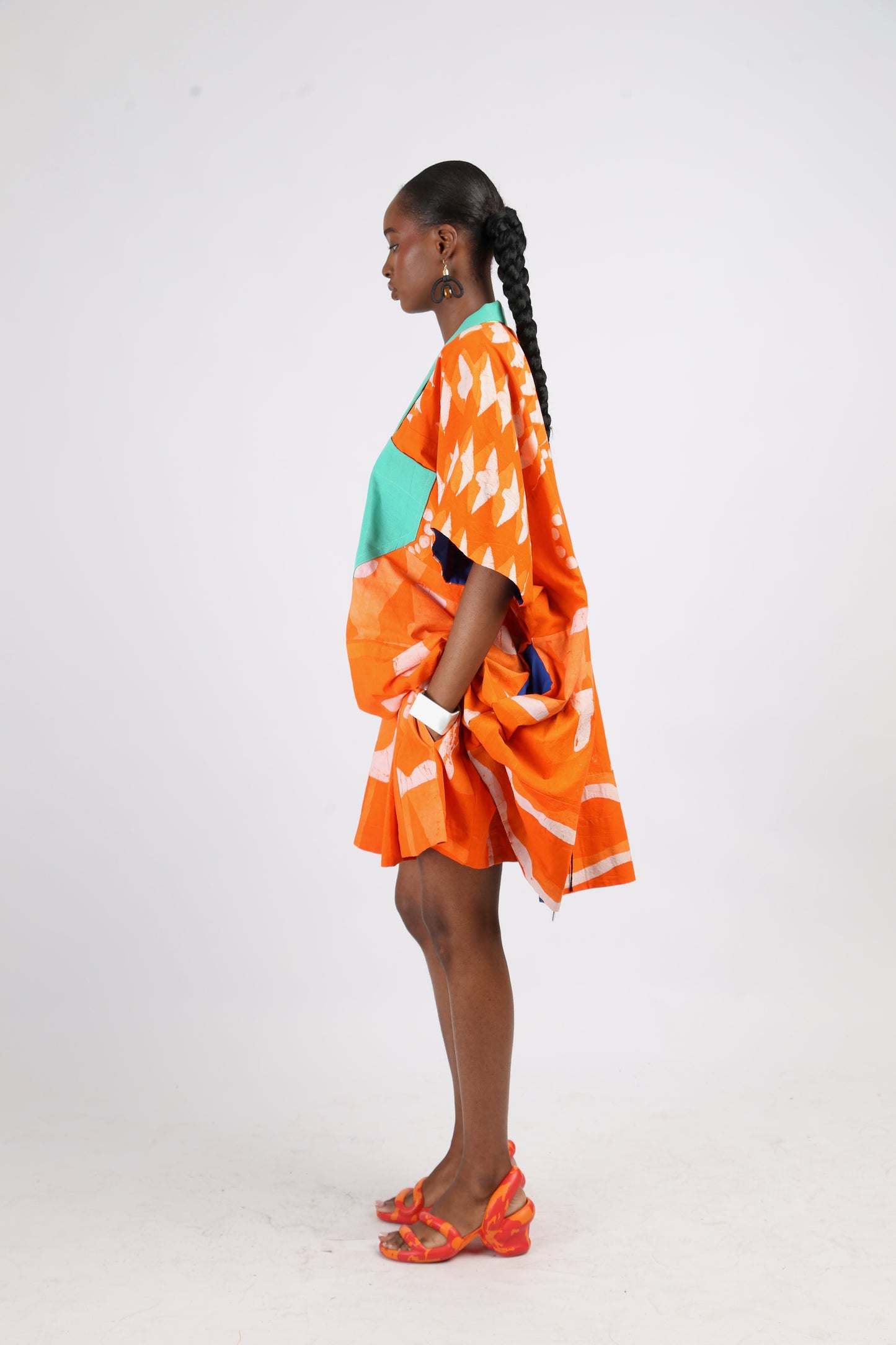 WHITE AND TANGERINE MULTIPRINT WIDE LEG SHORTS