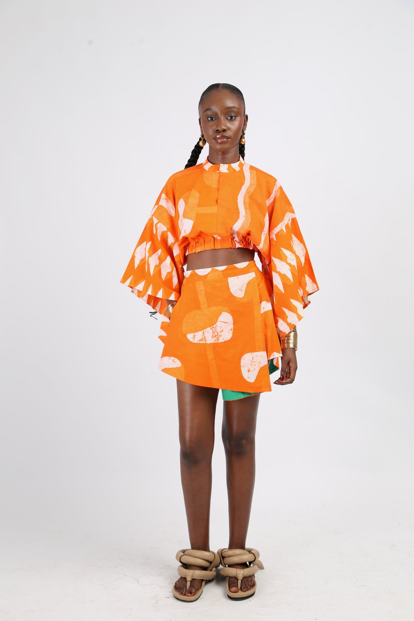 WHITE AND TANGERINE MULTIPRINT MINI IRO SKIRT