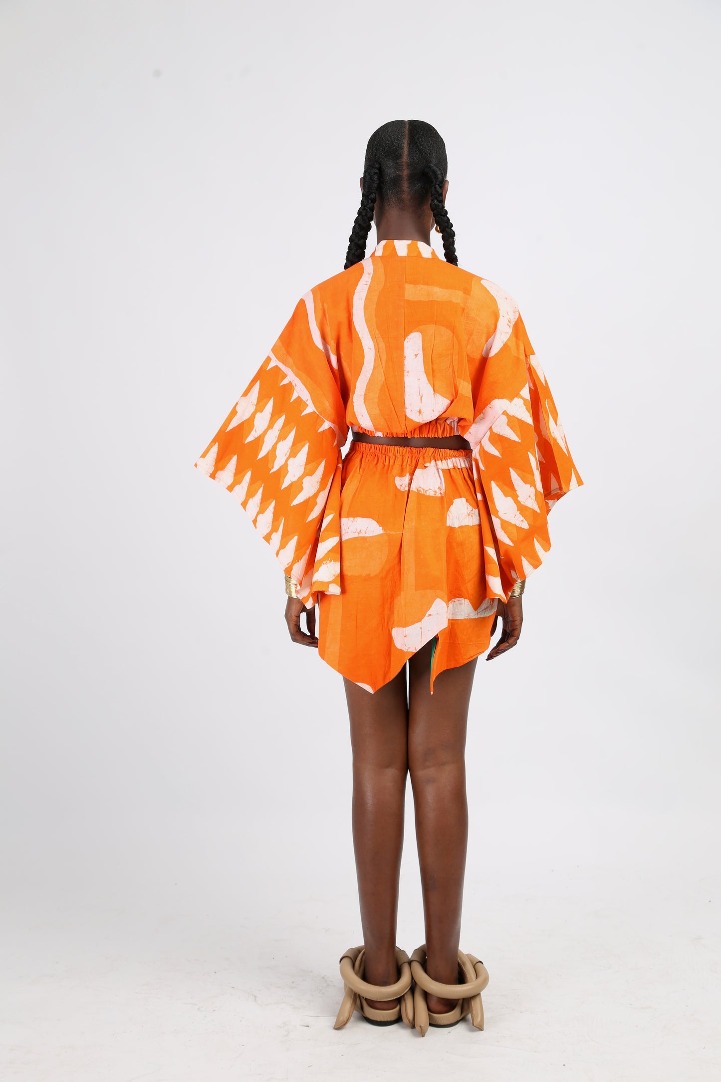 WHITE AND TANGERINE MULTIPRINT MINI IRO SKIRT