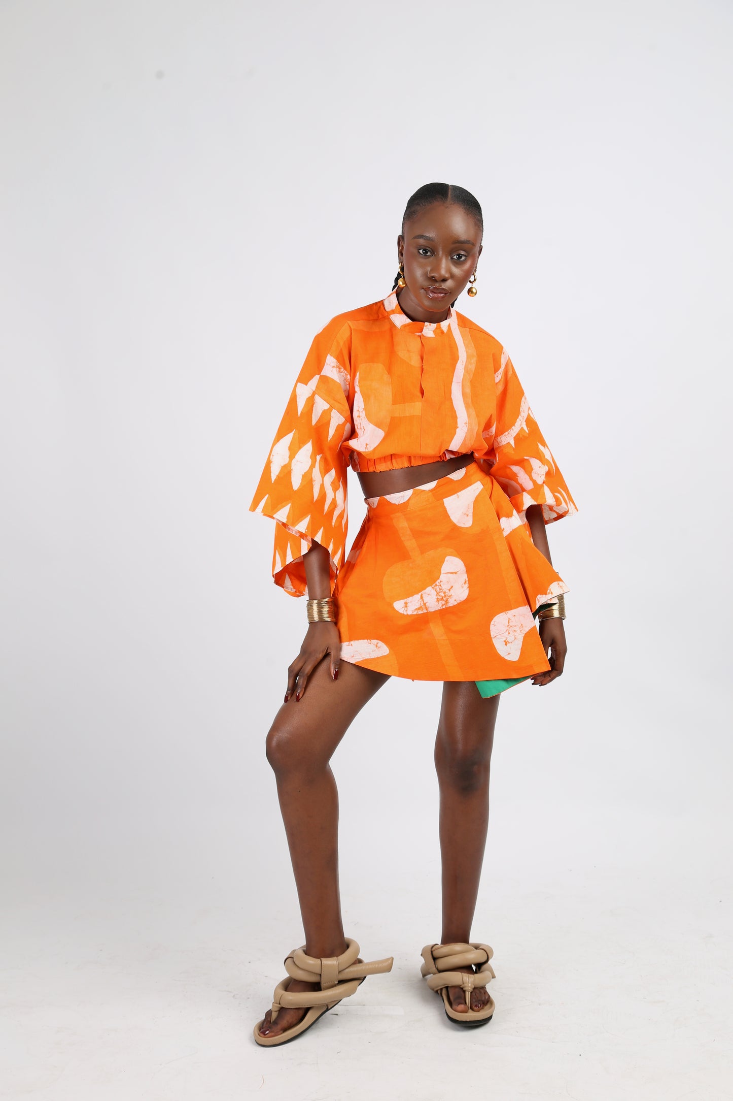 WHITE AND TANGERINE MULTIPRINT MINI IRO SKIRT