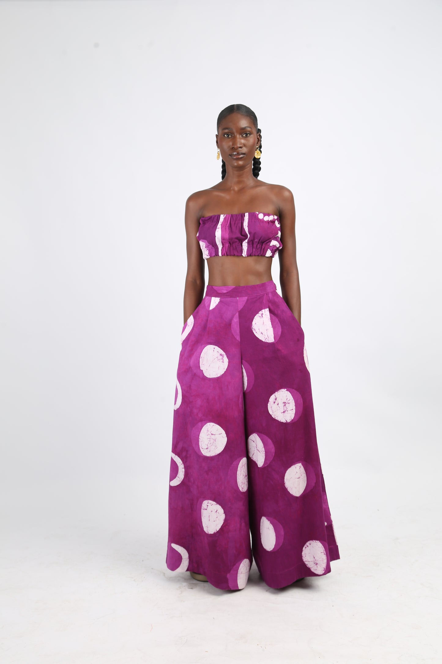 WHITE AND MAGENTA MULTIPRINT WIDE LEG PANTS