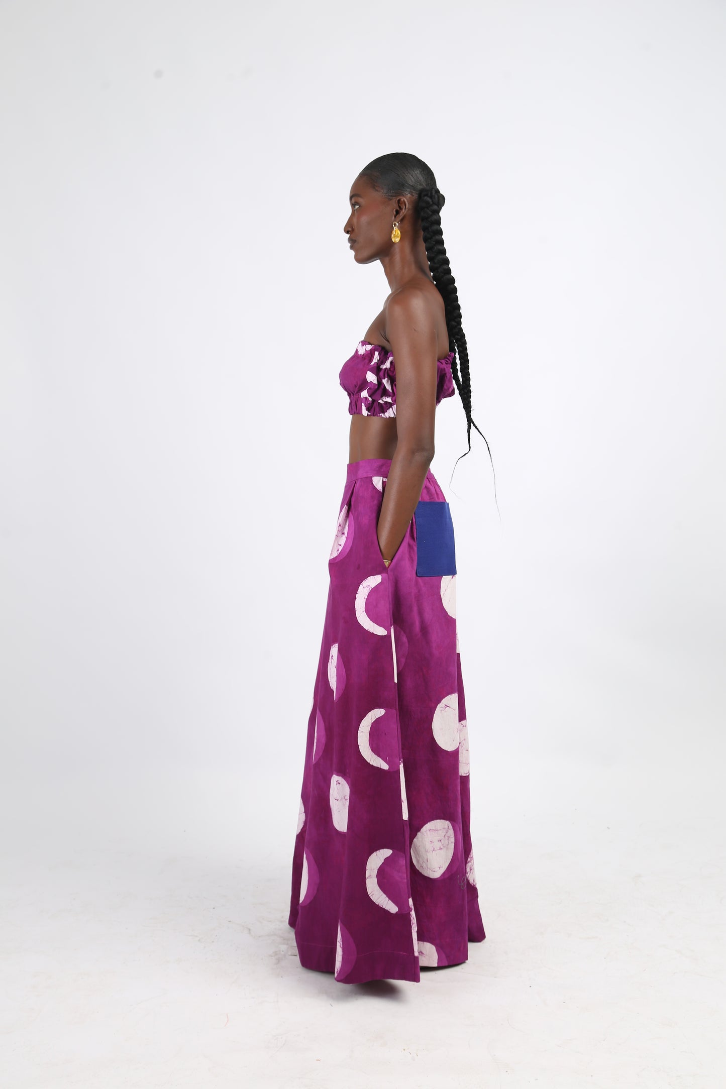 WHITE AND MAGENTA MULTIPRINT WIDE LEG PANTS