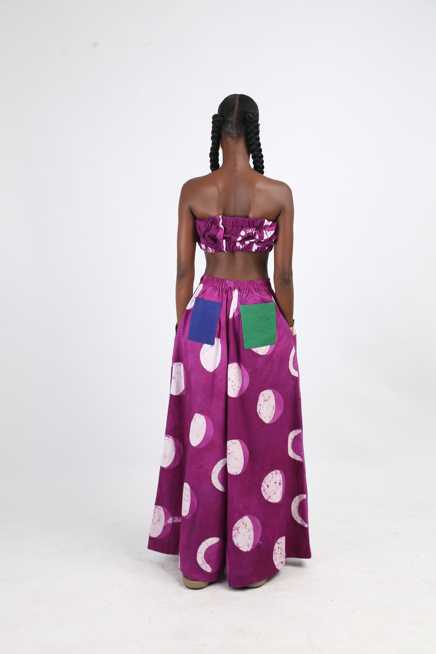 WHITE AND MAGENTA MULTIPRINT WIDE LEG PANTS
