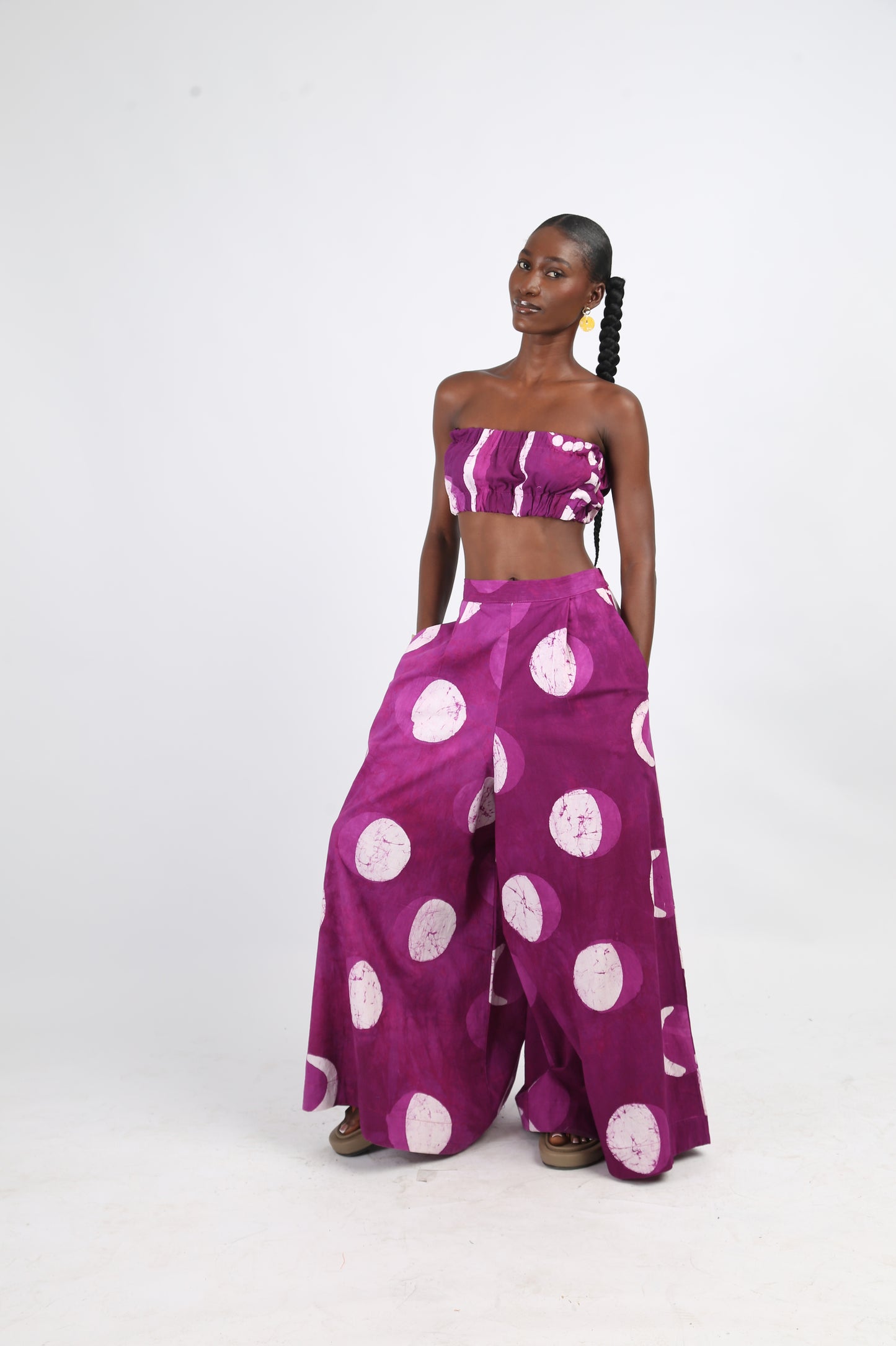 WHITE AND MAGENTA MULTIPRINT WIDE LEG PANTS