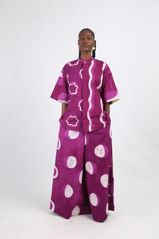 WHITE AND MAGENTA MULTIPRINT SHIRT
