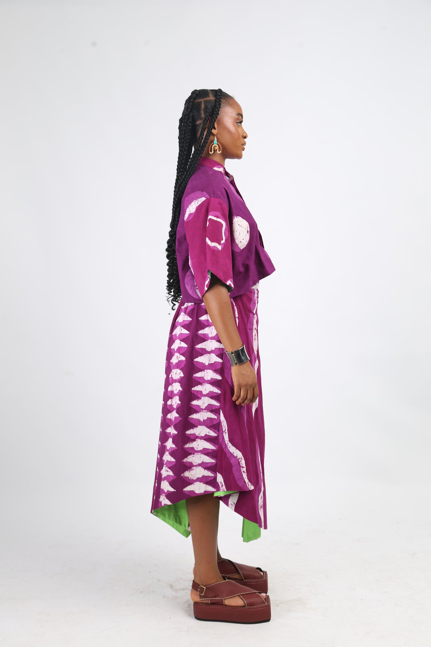 WHITE AND MAGENTA MIDI IRO SKIRT