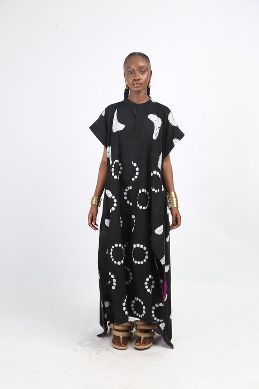 WHITE AND BLACK MULTIPRINT OSAKA SLEEVELESS SHIRT DRESS