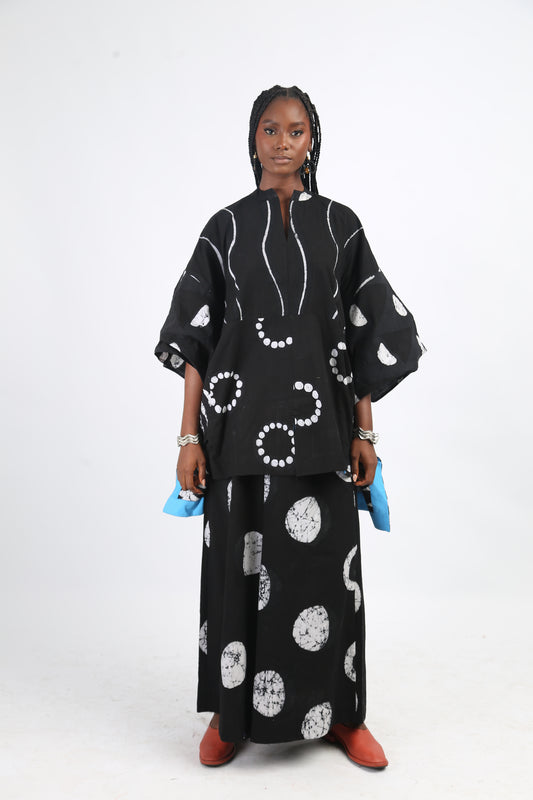 WHITE AND BLACK MULTIPRINT WIDE LEG PANT