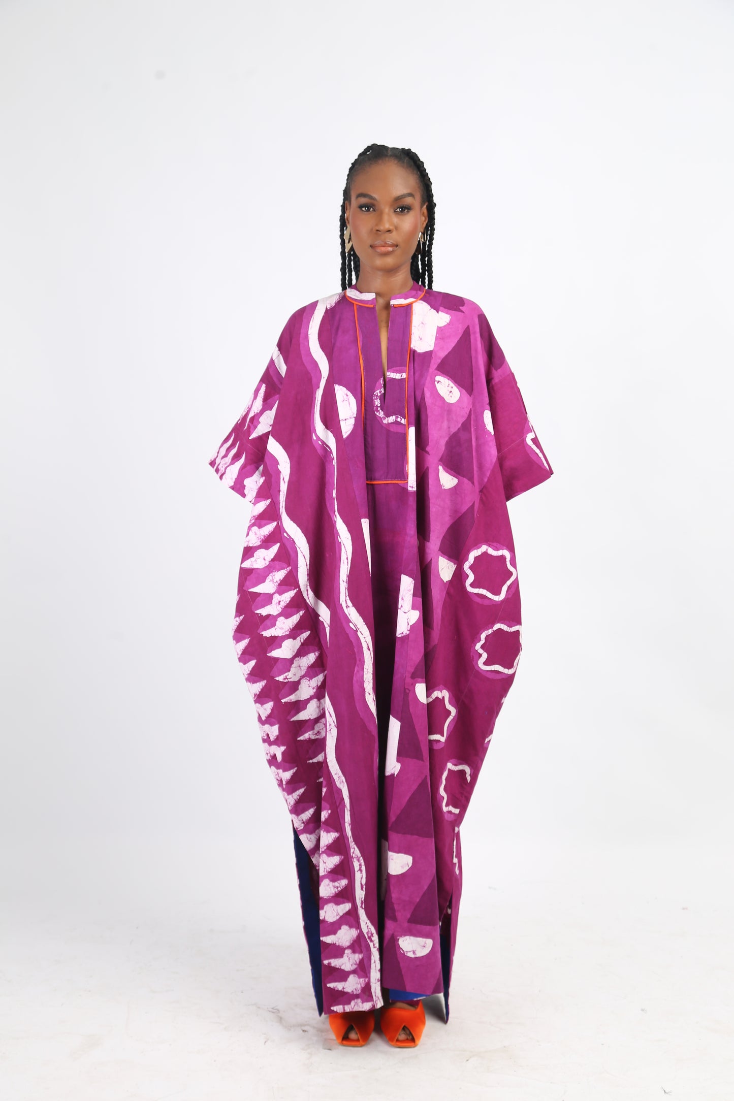 WHITE AND MAGENTA MULTIPRINT JALABIYA